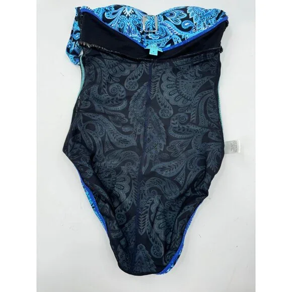 Spanx Assets By Sara Blakely Blue Paisley Halter One Piece Swimsuit Size Small - Picture 10 of 11